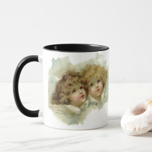 Oud Kerstmis, Victoriaanse engelen in de wolken Mok (Met donut)
