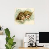 Oud Kerstmis, Victoriaanse engelen in de wolken Poster (Thuiskantoor)