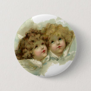 Oud Kerstmis, Victoriaanse engelen in de wolken Ronde Button 5,7 Cm