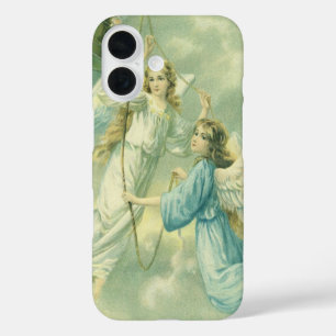 Oud Kerstmis, Victoriaanse engelen met een bel iPhone 16 Hoesje