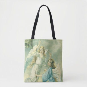 Oud Kerstmis, Victoriaanse engelen met een bel Tote Bag