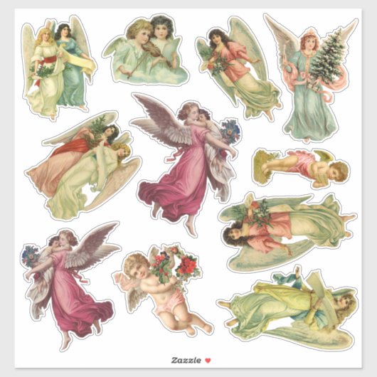 Oud Kerstmis, victoriaanse engelen Sticker (Vel)