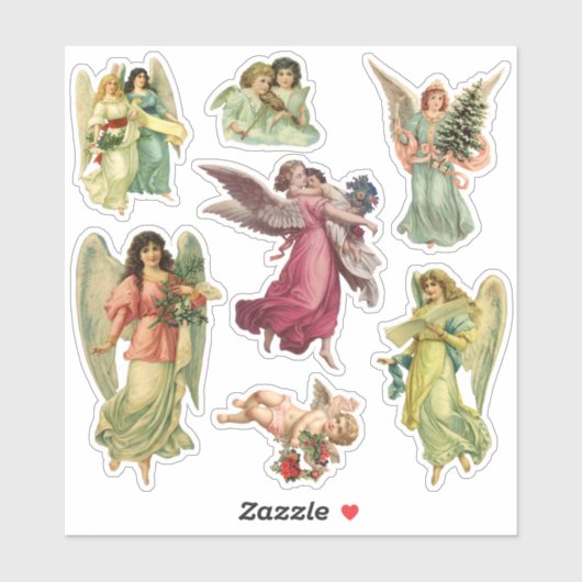 Oud Kerstmis, victoriaanse engelen Sticker (Vel)