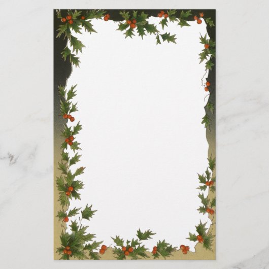Oud Kerstmis, Victoriaanse Hulstblaadjes Bessen Briefpapier (Voorkant)