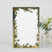 Oud Kerstmis, Victoriaanse Hulstblaadjes Bessen Briefpapier (Staand voorkant)