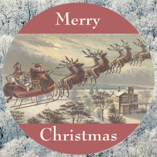 Oud Kerstmis, Victoriaanse Kerstman in slee Ronde Sticker