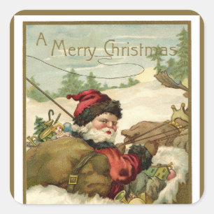 Oud Kerstmis, Victoriaanse Kerstman in slee Vierkante Sticker