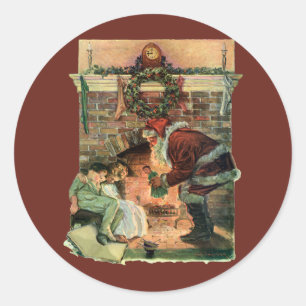 Oud Kerstmis, Victoriaanse Kerstman Kinderen Ronde Sticker