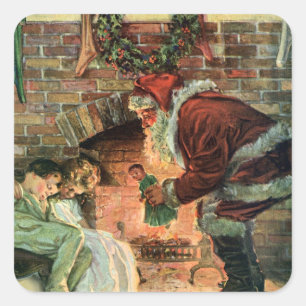 Oud Kerstmis, Victoriaanse Kerstman Kinderen Vierkante Sticker