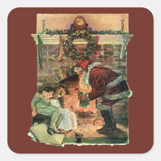Oud Kerstmis, Victoriaanse Kerstman Kinderen Vierkante Sticker (Voorkant)