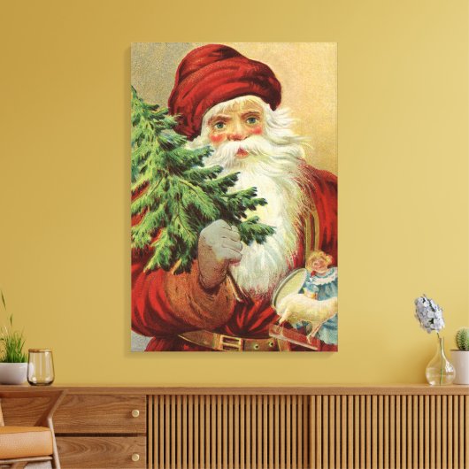 Oud Kerstmis, Victoriaanse Kerstman met Boom Canvas Afdruk (Insitu (Woonkamer))