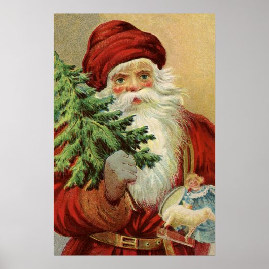 Oud Kerstmis, Victoriaanse Kerstman met Boom Poster (Voorkant)