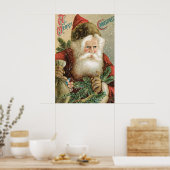 Oud Kerstmis, Victoriaanse Kerstman met dennenboom Poster (Keuken)
