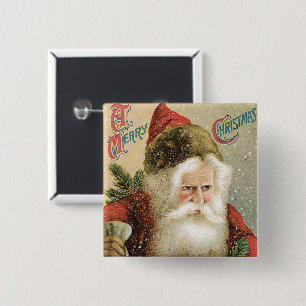 Oud Kerstmis, Victoriaanse Kerstman met dennenboom Vierkante Button 5,1 Cm