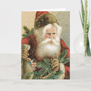Oud Kerstmis, Victoriaanse Kerstman met Dennengroe Feestdagen Kaart