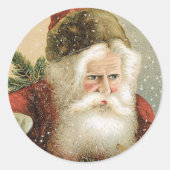 Oud Kerstmis, Victoriaanse Kerstman met Dennengroe Ronde Sticker (Voorkant)