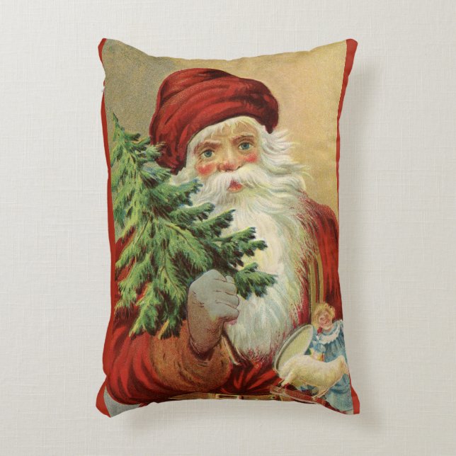 Oud Kerstmis, Victoriaanse Kerstman met Kerstboom Accent Kussen (Voorkant(Verticaal))