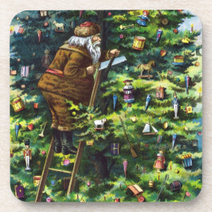 Oud Kerstmis, Victoriaanse Kerstman met Kerstboom Bier Onderzetter