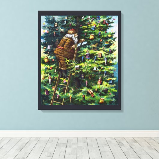 Oud Kerstmis, Victoriaanse Kerstman met Kerstboom Canvas Afdruk (Insitu (Houten vloer))