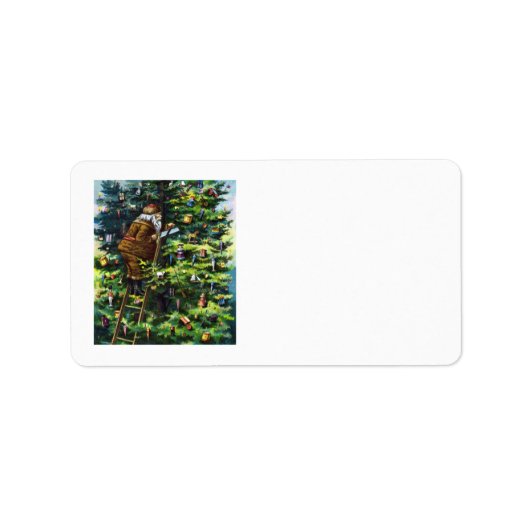 Oud Kerstmis, Victoriaanse Kerstman met Kerstboom Etiket (Voorkant)