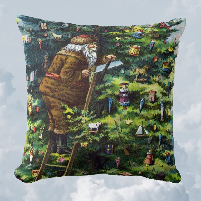 Oud Kerstmis, Victoriaanse Kerstman met Kerstboom Kussen (Creator heeft geüpload)