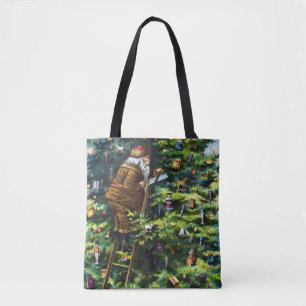 Oud Kerstmis, Victoriaanse Kerstman met Kerstboom Tote Bag