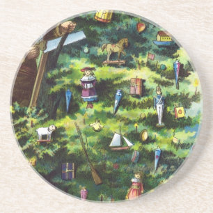 Oud Kerstmis, Victoriaanse Kerstman met Kerstboom Zandsteen Onderzetter