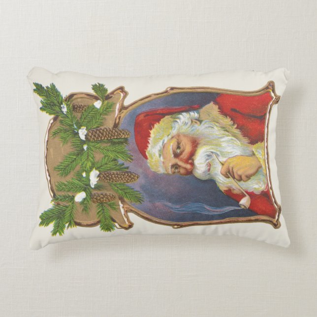 Oud Kerstmis, Victoriaanse Kerstman met Pijp Accent Kussen (Voorkant)