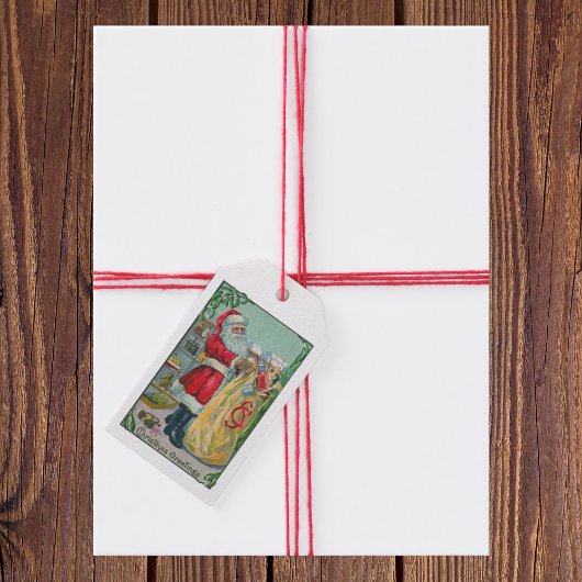 Oud Kerstmis, Victoriaanse Kerstman met Speelgoed Cadeaulabel
