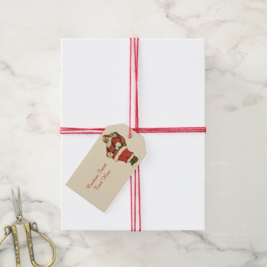 Oud Kerstmis, Victoriaanse Kerstman met Speelgoed Cadeaulabel (Met Touw)