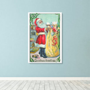 Oud Kerstmis, Victoriaanse Kerstman met Speelgoed Canvas Afdruk