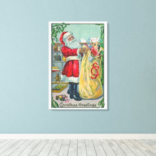Oud Kerstmis, Victoriaanse Kerstman met Speelgoed Canvas Afdruk (Insitu (Houten vloer))