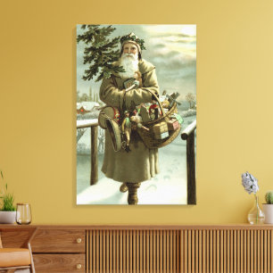 Oud Kerstmis, Victoriaanse Kerstman met Speelgoed Canvas Afdruk