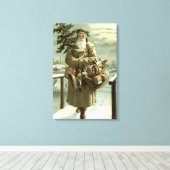Oud Kerstmis, Victoriaanse Kerstman met Speelgoed Canvas Afdruk (Insitu (Houten vloer))