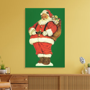 Oud Kerstmis, Victoriaanse Kerstman met Speelgoed Canvas Afdruk