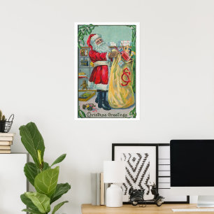 Oud Kerstmis, Victoriaanse Kerstman met Speelgoed Poster