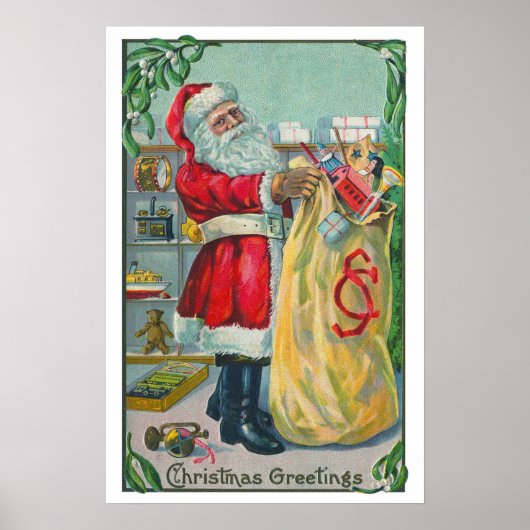 Oud Kerstmis, Victoriaanse Kerstman met Speelgoed Poster (Voorkant)