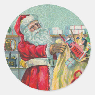 Oud Kerstmis, Victoriaanse Kerstman met Speelgoed Ronde Sticker