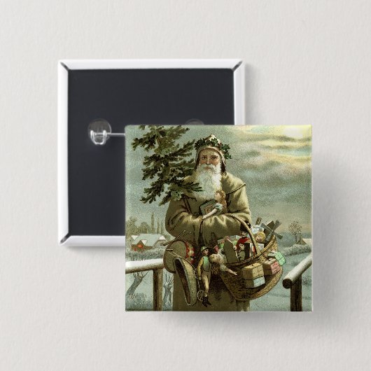 Oud Kerstmis, Victoriaanse Kerstman met Speelgoed Vierkante Button 5,1 Cm (Voorkant /achterkant)