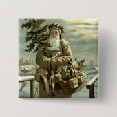 Oud Kerstmis, Victoriaanse Kerstman met Speelgoed Vierkante Button 5,1 Cm (Voorkant)