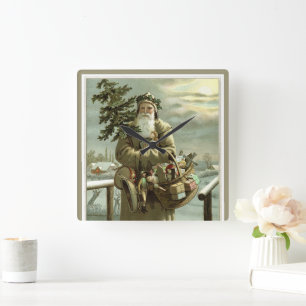 Oud Kerstmis, Victoriaanse Kerstman met Speelgoed Vierkante Klok