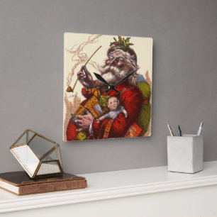 Oud Kerstmis, Victoriaanse Kerstman met Speelgoed Vierkante Klok