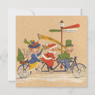 Oud Kerstmis, Victoriaanse Kerstman op fiets Feestdagenkaart