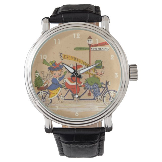 Oud Kerstmis, Victoriaanse Kerstman op fiets Horloge (Voorkant)