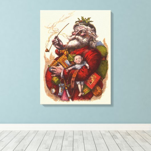 Oud Kerstmis, Victoriaanse Kerstman Pijp Speelgoed Canvas Afdruk (Insitu (Houten vloer))