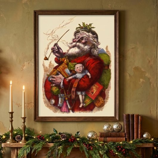 Oud Kerstmis, Victoriaanse Kerstman Pijp Speelgoed Poster