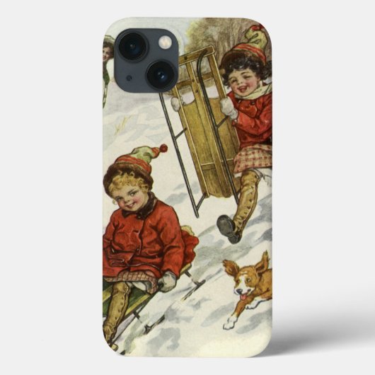 Oud Kerstmis, Victoriaanse kinderen sleeën hond Case-Mate iPhone Case (Achterkant)