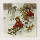 Oud Kerstmis, Victoriaanse kinderen sleeën hond Legpuzzel (Verticaal)