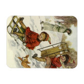 Oud Kerstmis, Victoriaanse kinderen sleeën hond Magneet (Horizontaal)