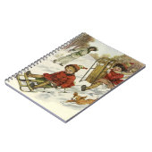 Oud Kerstmis, Victoriaanse kinderen sleeën hond Notitieboek (Linkerzijde)